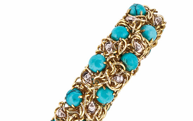 14kt Gold, Turquoise, and Diamond Bracelet