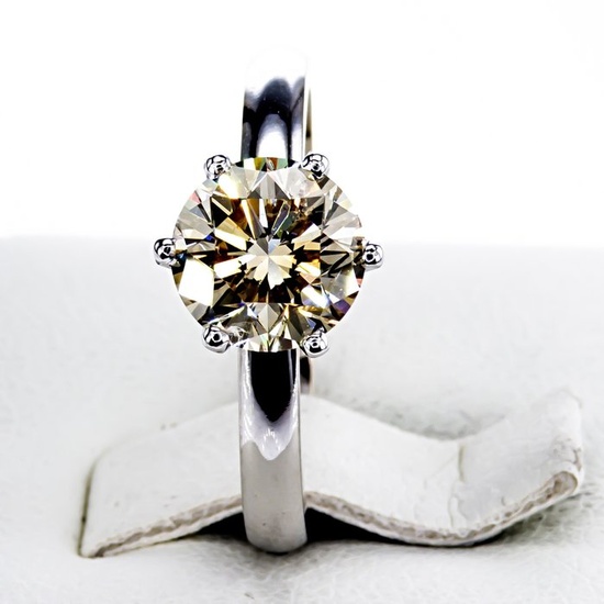 1.58 Ct Fancy Yellow Round Diamond Ring - 14 kt. White gold - Ring - Clarity enhanced Diamond