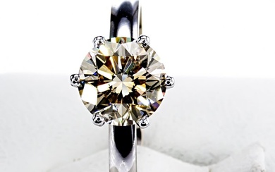 1.58 Ct Fancy Yellow Round Diamond Ring - 14 kt. White gold - Ring - Clarity enhanced Diamond