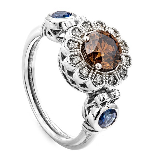 1.59 tcw Diamond Ring - 14 kt. White gold - Ring - 1.07 ct Diamond - 0.44 ct Sapphires + 0.08 ct Diamonds