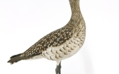 A carved and painted wood whimbrel