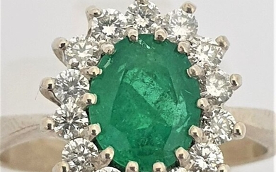 1.69 ct - 14 kt. White gold - Ring Emerald - Diamonds
