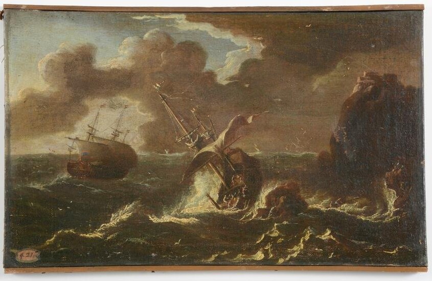 17th century old master seascape painting of ships ina