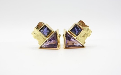 18 kt. Bicolour, Gold, White gold, Yellow gold - Earrings - 3.00 ct Amethyst - Amethysts