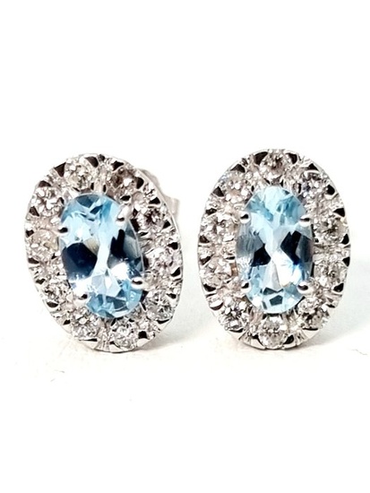 18 kt. White gold - Earrings - 0.60 ct Aquamarine - Diamonds