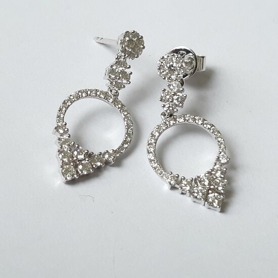 18 kt. White gold - Earrings - 1.10 ct Diamond