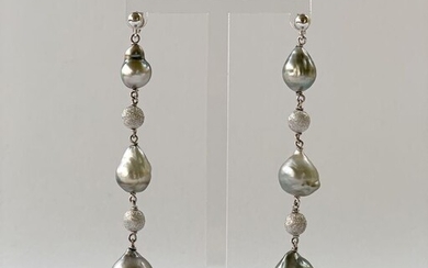 18 kt. White gold - Earrings Tahiti Pearl
