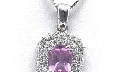 18 kt. White gold - Necklace with pendant - 1.09 ct Sapphire - Diamonds