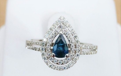 18 kt. White gold - Ring - 0.48 ct Sapphire - Diamond