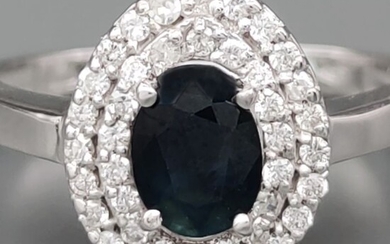 18 kt. White gold - Ring - 1.00 ct Sapphire - ct 0.54 Diamonds