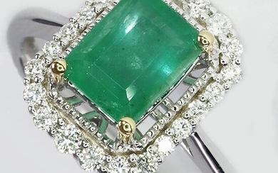 18 kt. White gold - Ring Emerald - GIA Certified Emerald Diamond Ring