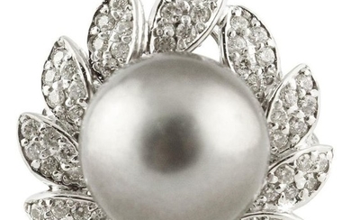 18 kt. White gold - Ring Pearl - Diamonds