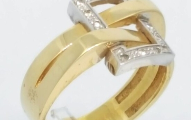 18 kt. White gold, Yellow gold - Ring - 0.12 ct Diamond
