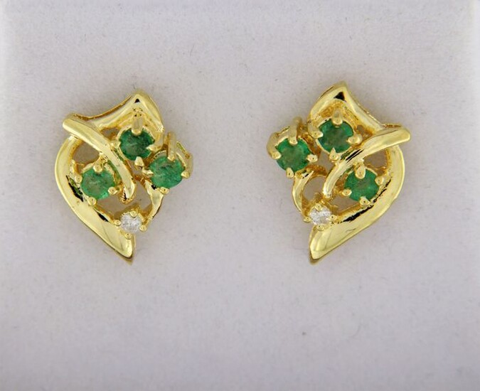 18 kt. Yellow gold - Earrings - 0.43 ct Emeralds - Diamonds