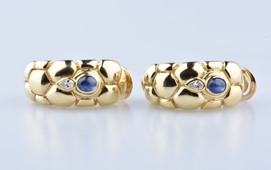 18 kt. Yellow gold - Earrings - 0.54 ct Sapphire - Diamonds