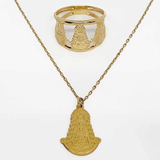18 kt. Yellow gold - Necklace with pendant, Ring