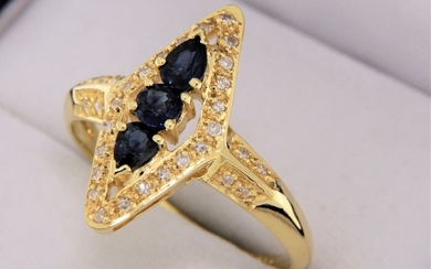 18 kt. Yellow gold - Ring - 0.20 ct Sapphires - Diamonds