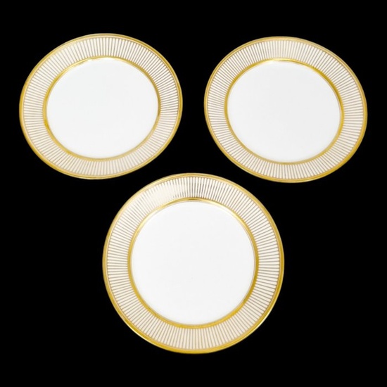 1830's Vieux Paris / Old Paris porcelain set of 3 side / dessert plates, ribbed and gilded Jean-Pierre Feuillet - Plate (3) - Gilt, Gold-plated, Porcelain