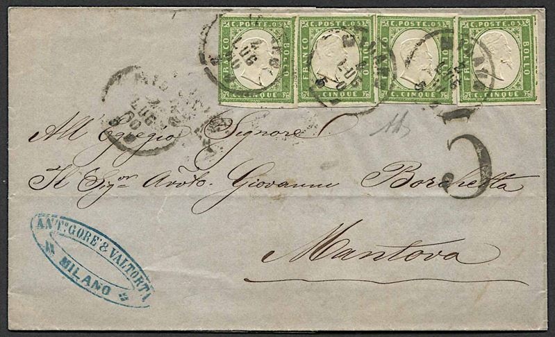 1860, Sardegna, lettera da Milano per Mantova del 4 luglio 1860