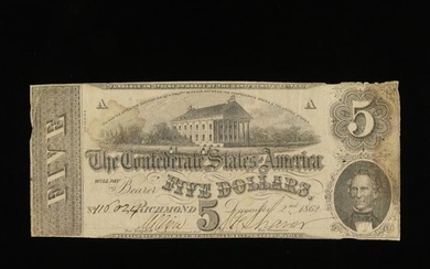 1862 $5 Confederate States of America (Fr. T53)