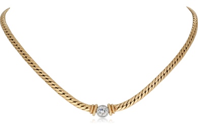 18K BI-COLOR GOLD AND DIAMOND FLAT LINK CURB CHAIN NECKLACE