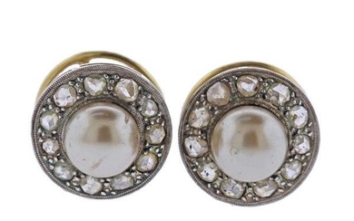 18K Gold Platinum Diamond Pearl Earrings