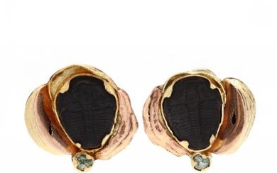 18KT Bi-Color Gold and Gem-Set Earrings, Margaret Barnaby