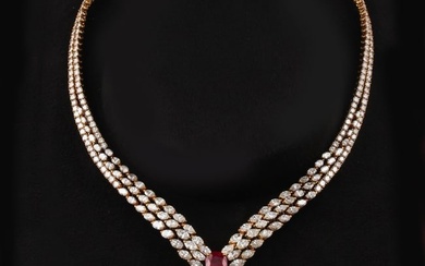 18KT GOLD, MYANMAR RUBIES AND DIAMONDS NECKLACE, CARTIER