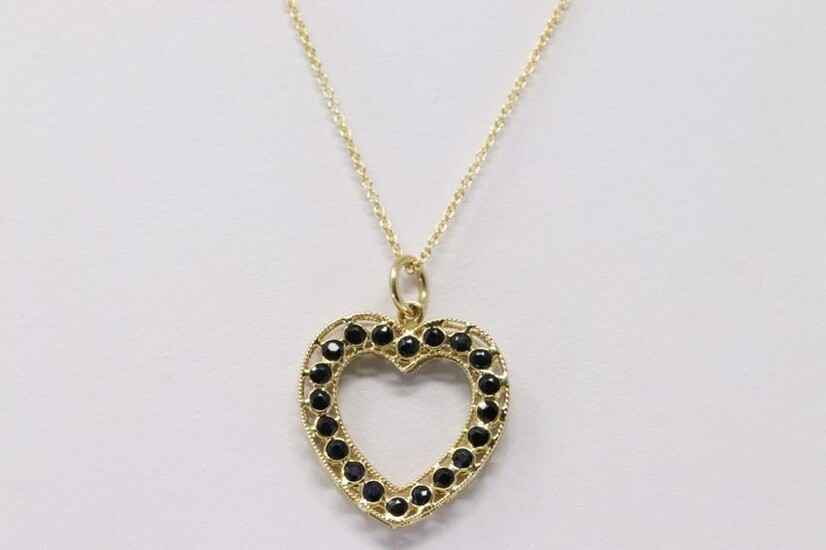 18Kt Yellow Gold Vintage Sapphire Heart Pendant.