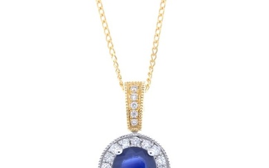 18ct gold sapphire & diamond cluster pendant, with chain
