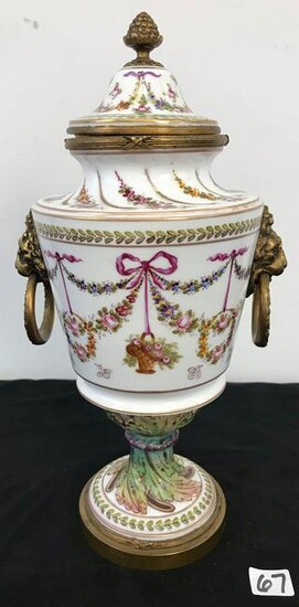 1800s Sevres Porcelain Urn with Bronze Fittings
