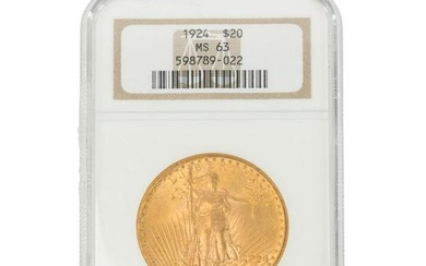 1924 US $20 SAINT-GAUDENS GOLD COIN, MS 63