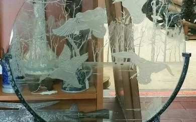 1986 Ducks Unlimited Glass Etching Art on Wood Base