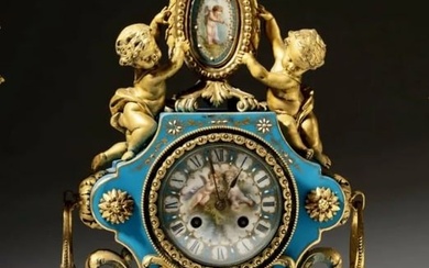 19TH C. ORMOLU MOUNTED JEWELLED SEVRES PORCELAIN CLOCK