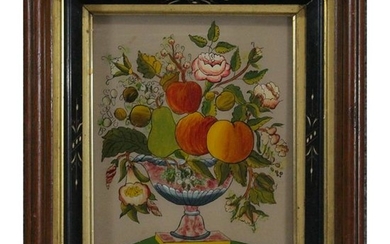 19th C. Hand Painted THEOREM on Glass, Walnut Frame
