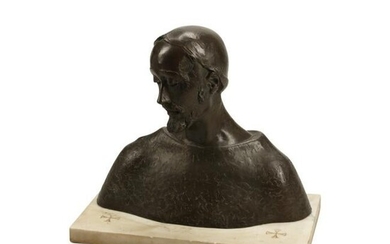 19th Century Bronze Bust on Marble Base, Signed S.