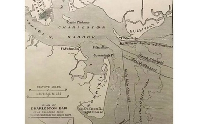 19thc Map, Sunken Ships, Charleston Harbor, Civil War