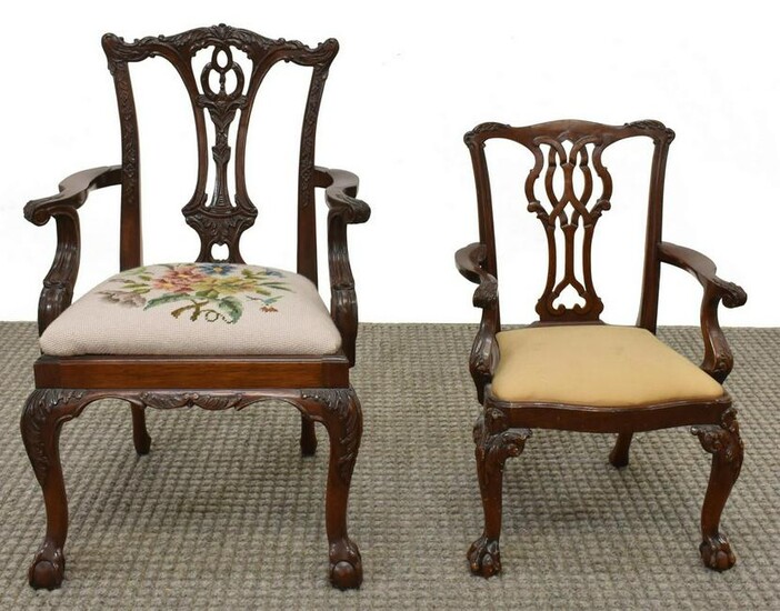 (2) MINIATURE CHIPPENDALE STYLE MAHOGANY CHAIRS