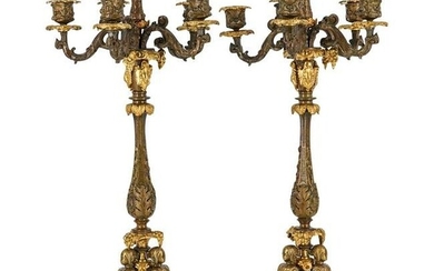 (2 Pc) Pair Of Ornate Gilt Bronze Candelabras