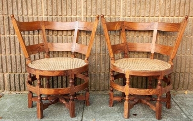2 Plantation Style Carved Caned Barrel Back Chairs