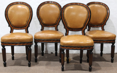 Biedermeier style partial ebonized and marquetry decorated dining chairs