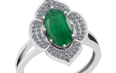 2.46 Ctw VS/SI1 Emerald And Diamond 18K White Gold Vintage Style Ring