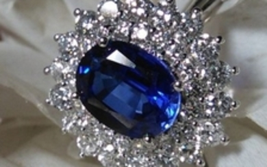 Totale 4,75 ct. Anello cocktail - 18 kt. White gold - Ring Diamond - Sapphire