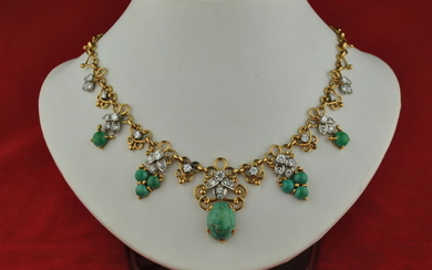 Exclusive Antique Luxury- 18 kt. Gold - Necklace Diamond - Turquoise