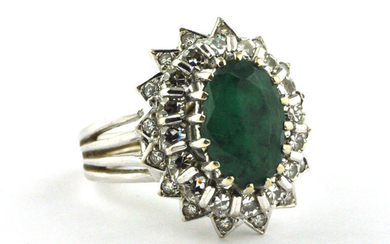 18 kt. White gold - Ring Emerald - Diamond