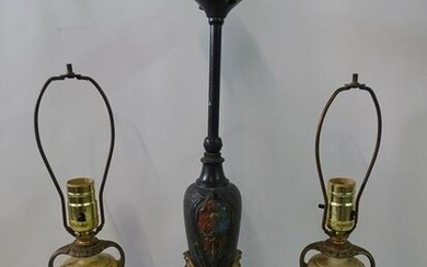 (3) BRONZE LAMPS ART NOUVEAU STYLE 20" TALLEST