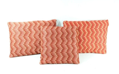 3 Red Modern Sofa Throw Embroidered Zig-Zag Pillows