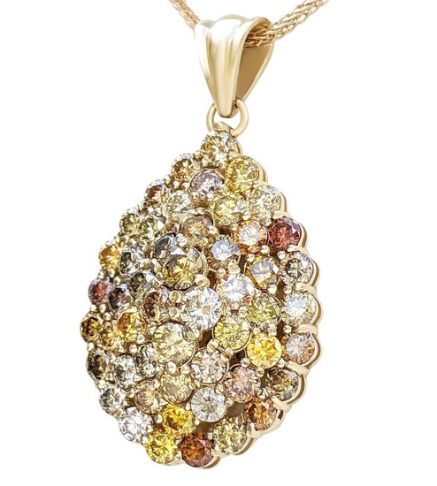 3.09 Cttw Fancy Color Diamonds - 14 kt. Yellow gold - Necklace with pendant - NO RESERVE