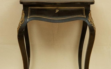 19thC French Ebonized Inlaid Table