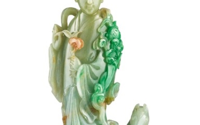 A LARGE JADEITE FIGURE OF AN IMMORTAL LATE QING DYNASTY